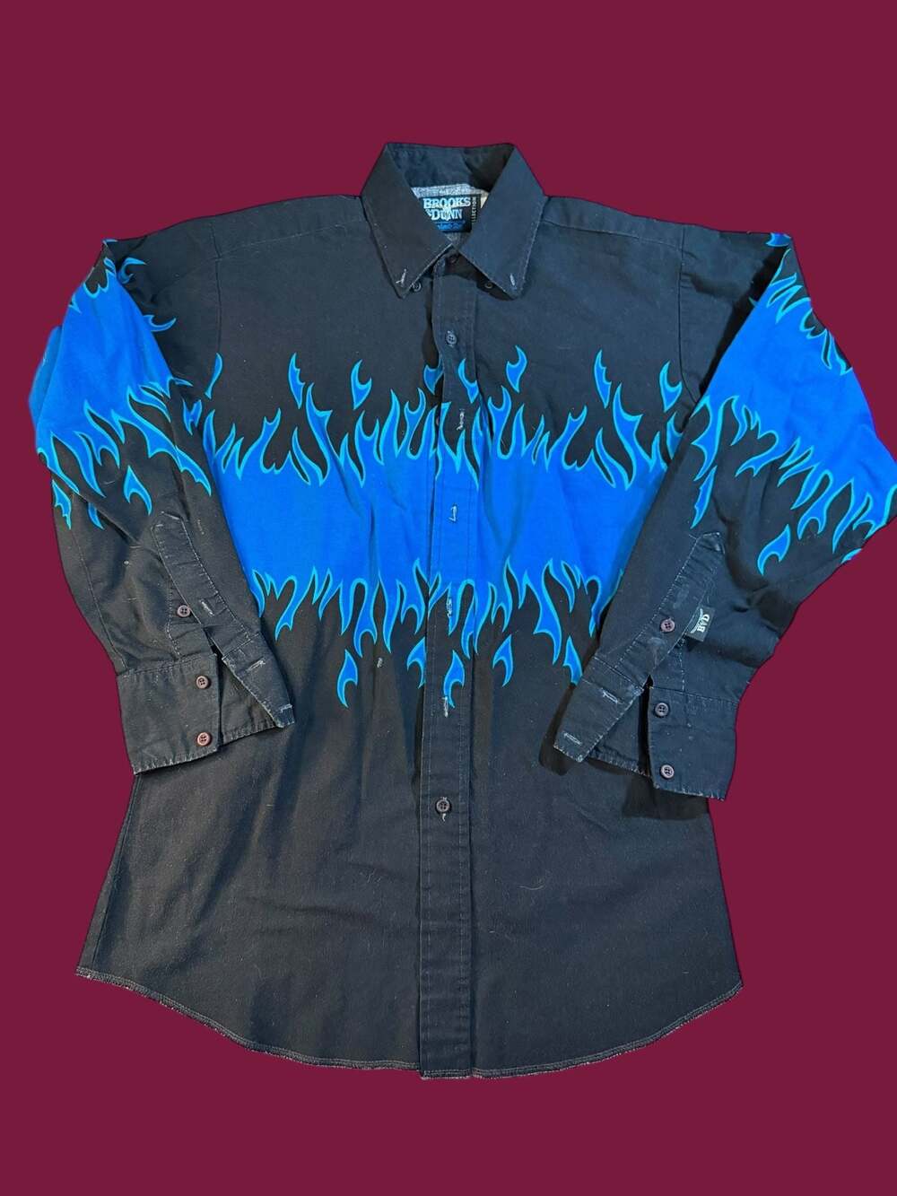 Vintage Brooks & Dunn Panhandle Slim Black Blue Flame Western Button Down Shirt